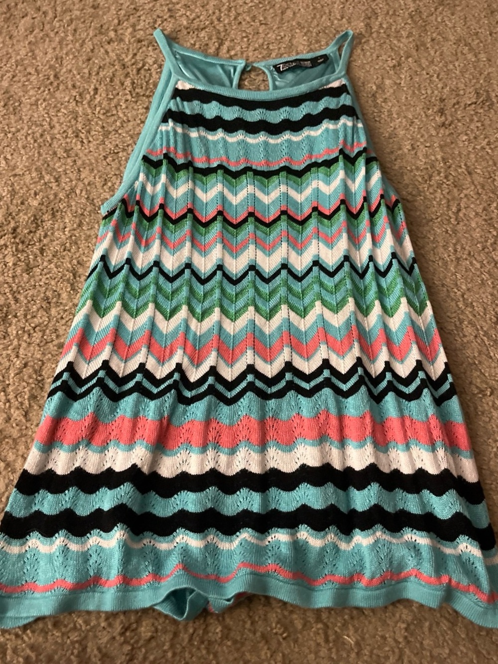 New York & Company Chevron Knit Tank Top- Aqua, Coral & Green